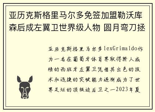 亚历克斯格里马尔多免签加盟勒沃库森后成左翼卫世界级人物 圆月弯刀拯救球队